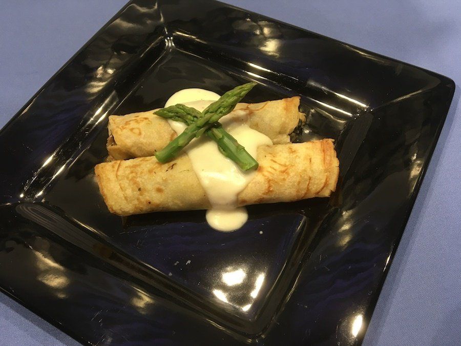 Chicken, Mushroom and Asparagus Crepes with Velouté Sauce